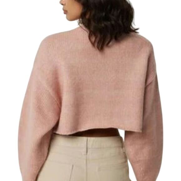 Virna Dro Italy cropped Sweater dusy pink Rose wool 2 (US S )Boxy NWT mock neck - Picture 1 of 11